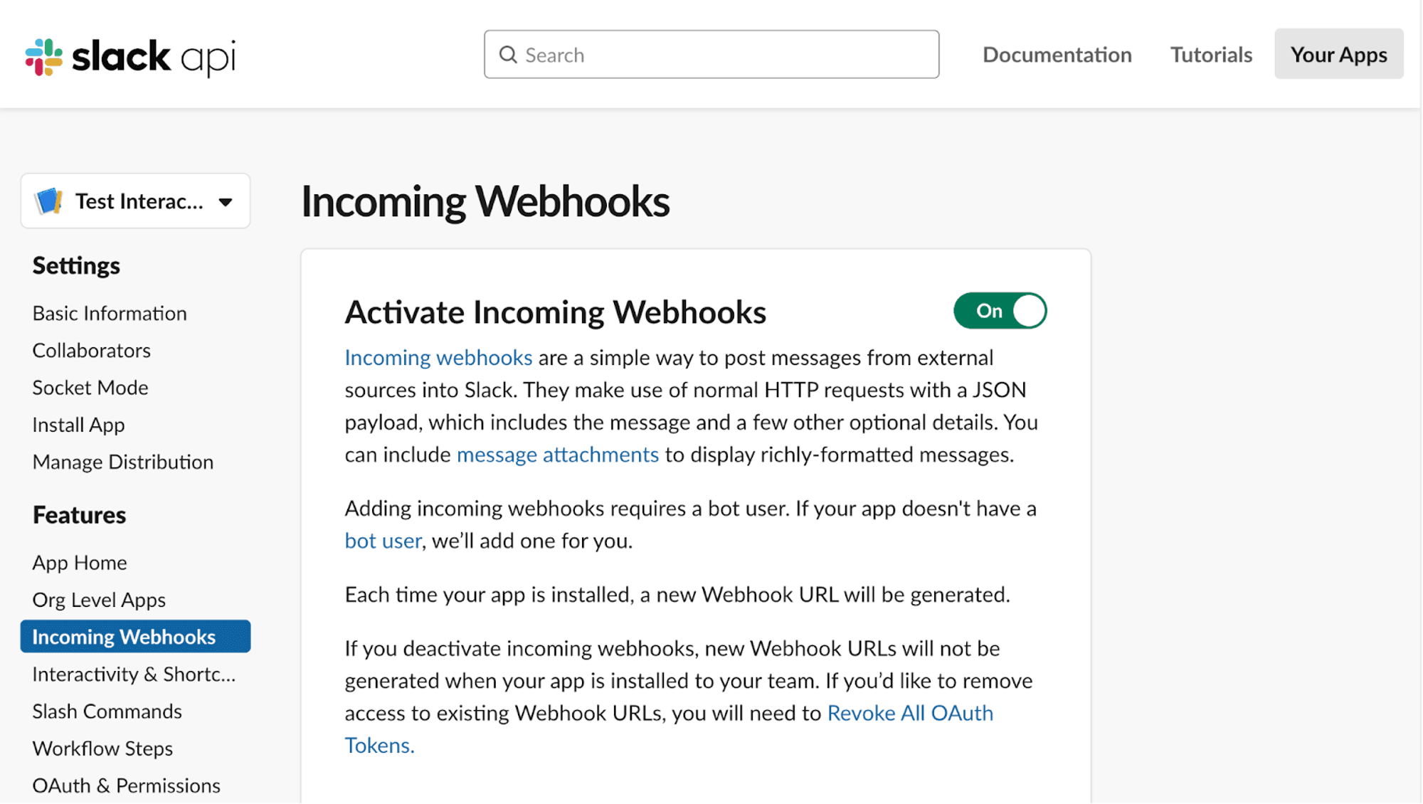 activating incoming webhooks in Slack